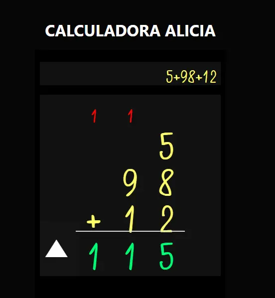 Función de adición de la Calculadora Alicia