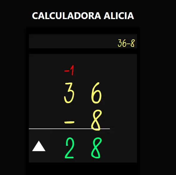 Función de sustracción de la Calculadora Alicia